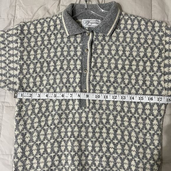 PSL Collection Fair Isle Sweater Size M Gray Collared Quarter Button Vintage 80s - Picture 3 of 6